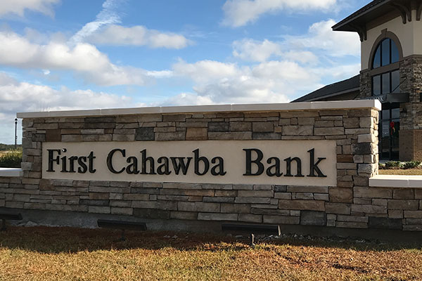 exterior lettering sign for first cahawba bank